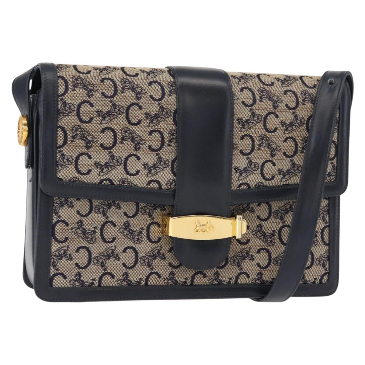 Celine C Sulky Shoulder bag Canvas and Leather, NAVY, CANVAS, Shoulder bag