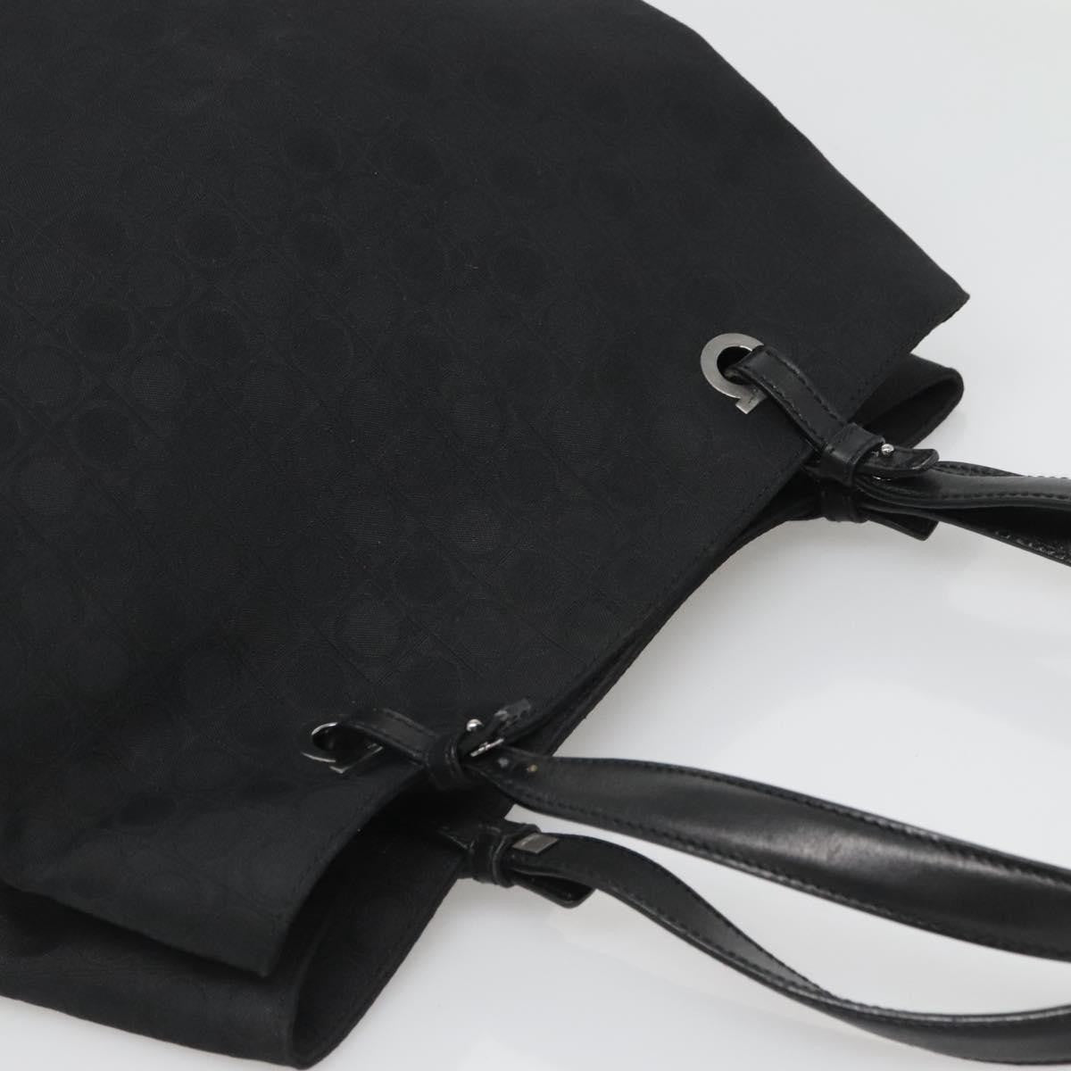Salvatore Ferragamo Gancini Tote Canvas, BLACK, CANVAS, Tote bag