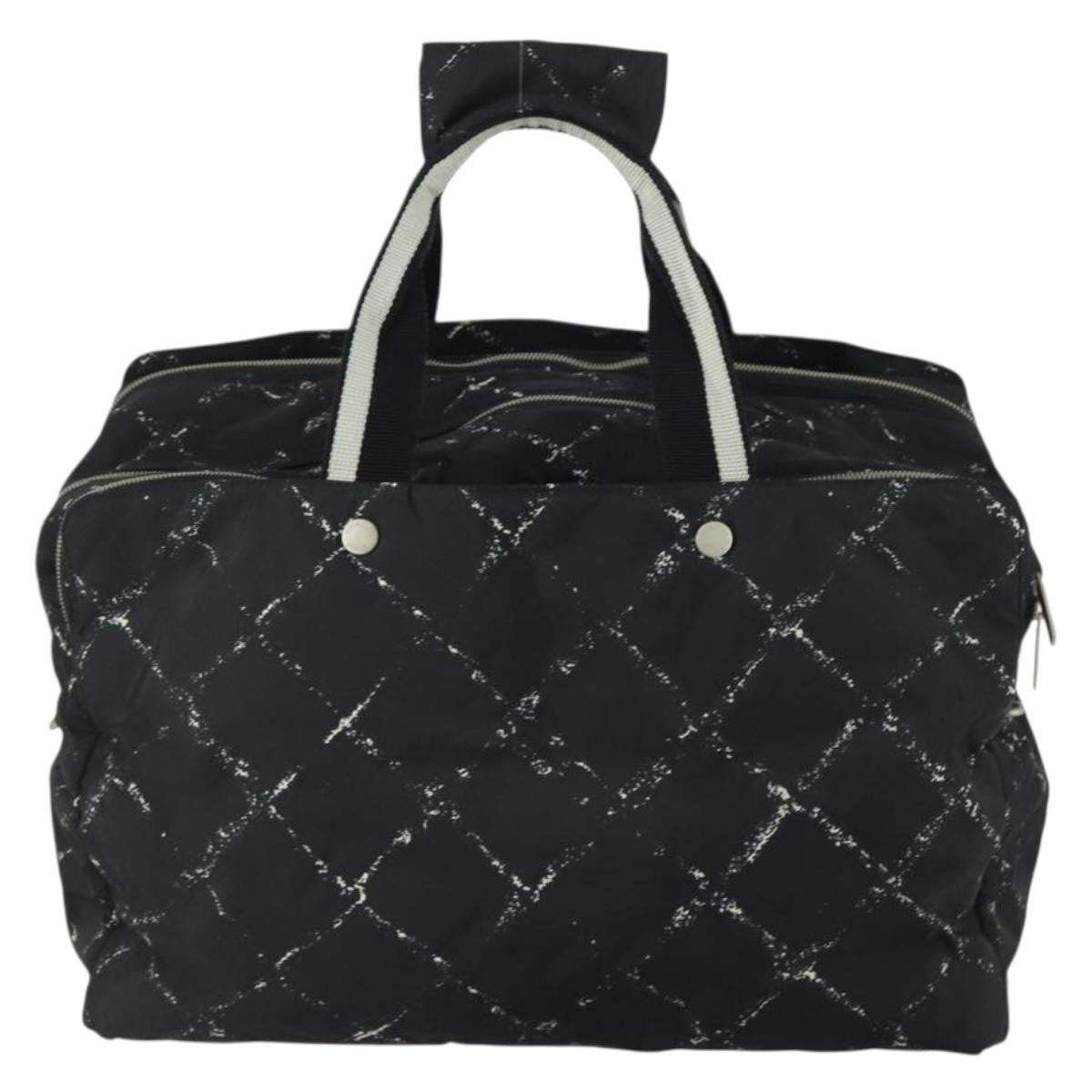 Chanel Travel Line Boston Bag Printed Nylon, BLACK, NYLON, Travel bag