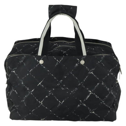 Chanel Travel Line Boston Bag Printed Nylon, BLACK, NYLON, Travel bag