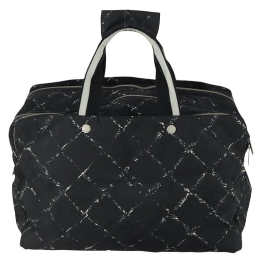 Chanel Travel Line Boston Bag Printed Nylon, BLACK, NYLON, Travel bag