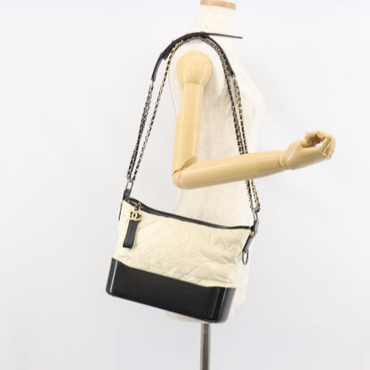 Chanel Bicolor Gabrielle Hobo Quilted Aged Calfskin, WHITE, LEATHER, Shoulder bag