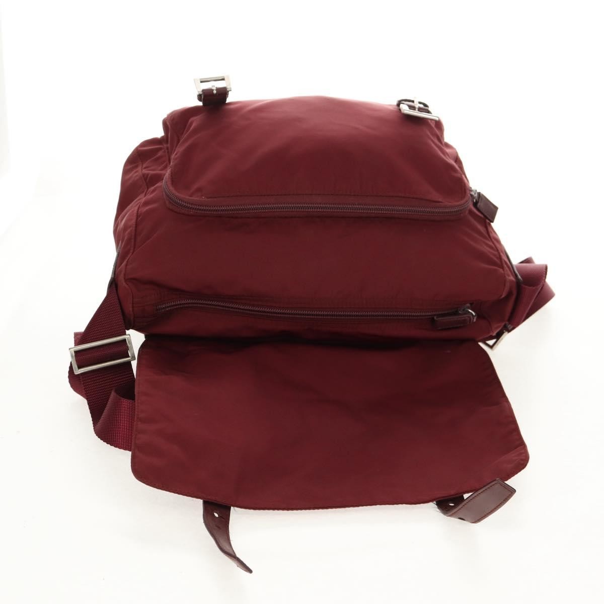 Prada Double Buckle Flap Messenger Bag Tessuto, BURGUNDY, NYLON, Shoulder bag