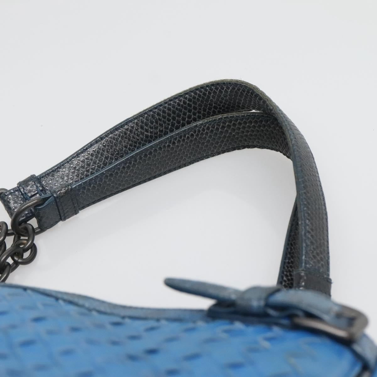 Bottega Veneta Belted Zip Chain Tote Intrecciato Nappa with Snakeskin, BLUE, LEATHER, Tote bag