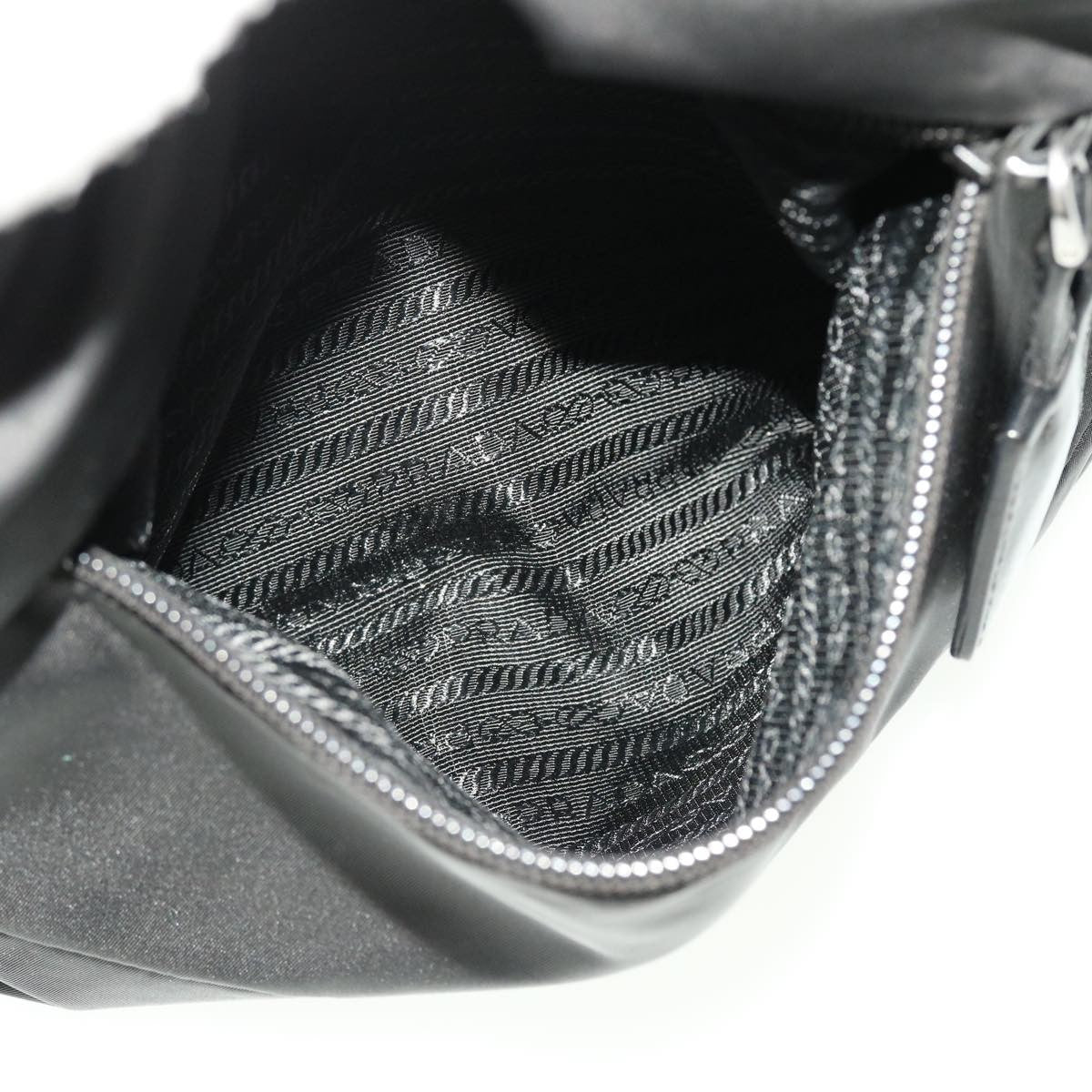 Prada Zip Messenger Bag Horizontal Quilt Tessuto, BLACK, NYLON, Shoulder bag