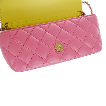 Chanel Classic Sunglasses Case with Chain Quilted Lambskin with Rainbow Hardware, PINK, LEATHER, Shoulder bag