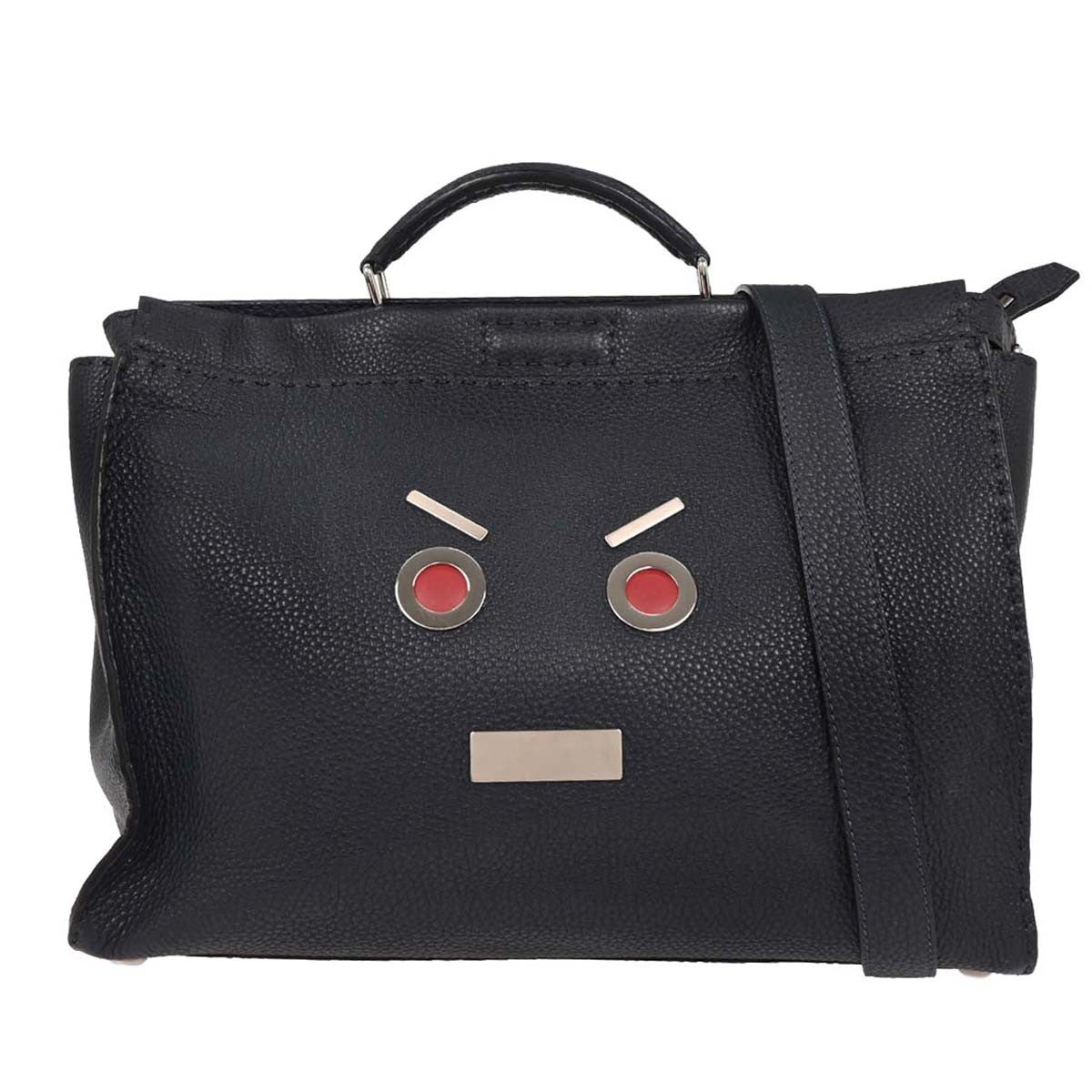 Fendi Faces Selleria Peekaboo Bag Leather, GRAY, LEATHER, Handbag