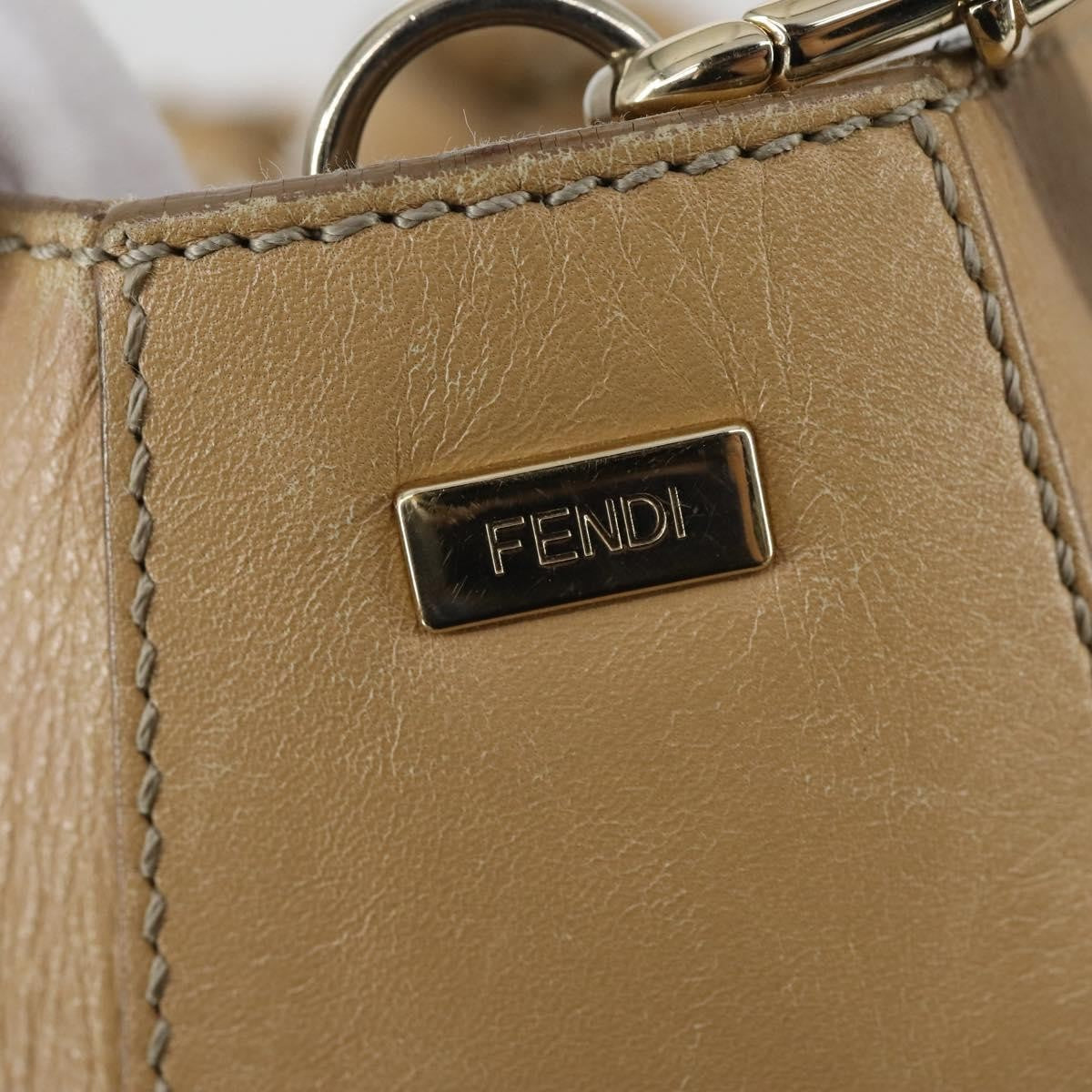 Fendi Twins Tote Leather, BEIGE, LEATHER, Tote bag
