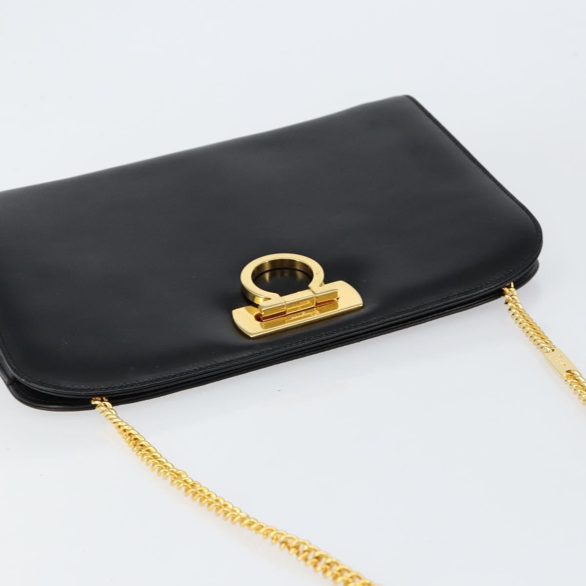Salvatore Ferragamo Vintage Gancini Chain Shoulder Bag Leather, BLACK, LEATHER, Shoulder bag