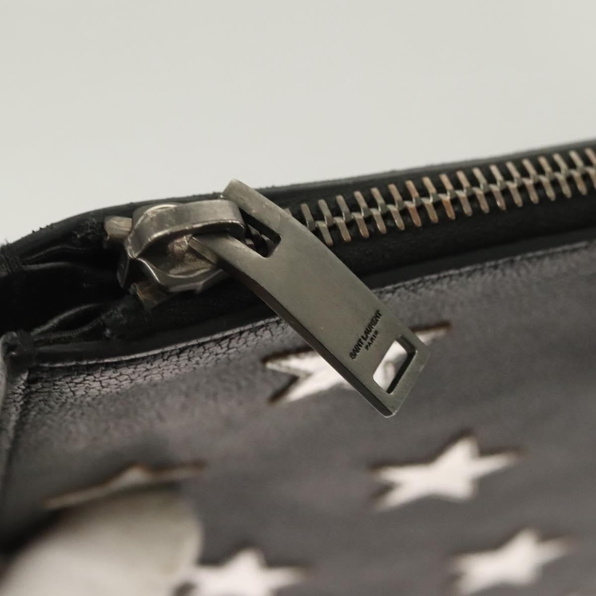 Saint Laurent Stars Zip Pouch Leather, BLACK, LEATHER, Clutche & pouche