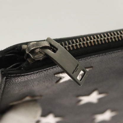 Saint Laurent Stars Zip Pouch Leather, BLACK, LEATHER, Clutche & pouche