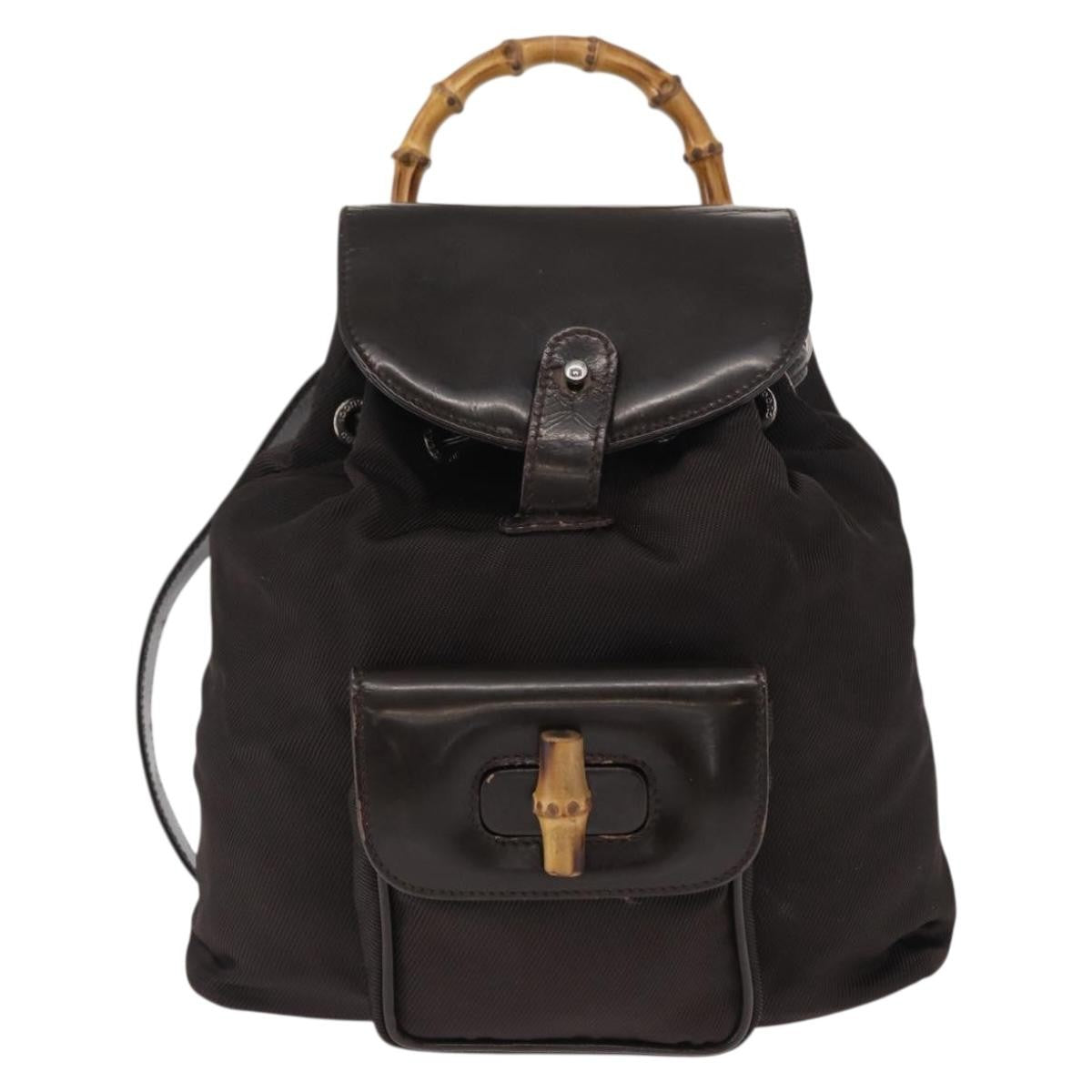 Gucci Vintage Bamboo Backpack Nylon and Patent Leather, BLACK, NYLON, Backpack