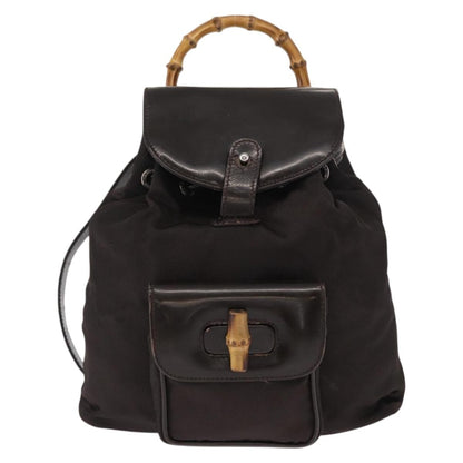Gucci Vintage Bamboo Backpack Nylon and Patent Leather, BLACK, NYLON, Backpack