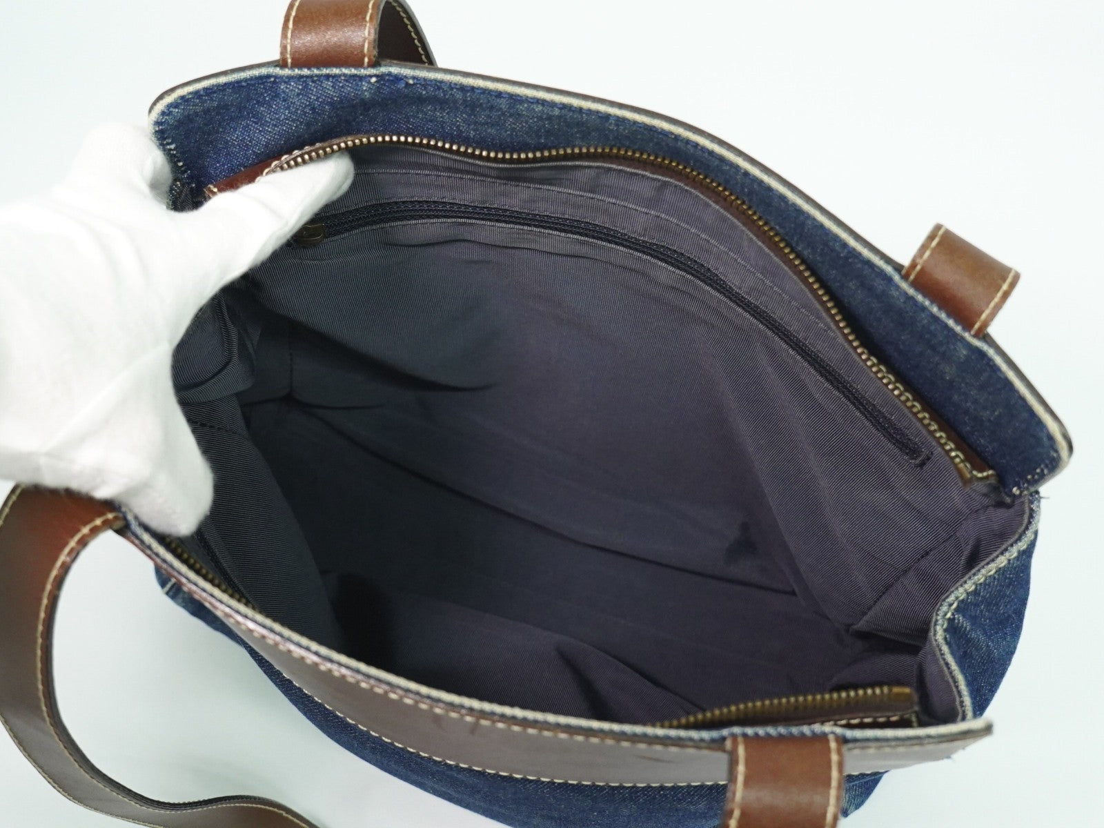 Chanel Vintage CC Tote Denim with Leather, NAVY, DENIM_JEANS, Tote bag