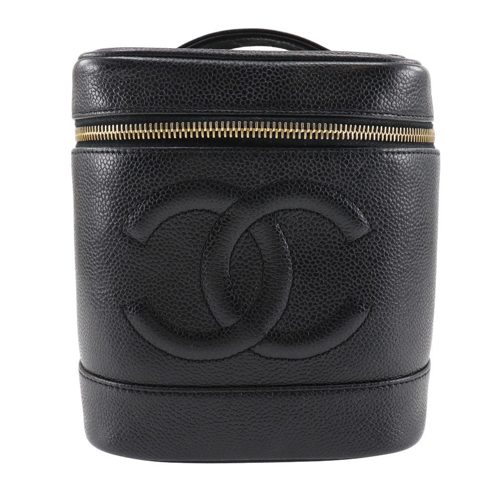 Chanel Vintage Timeless Cosmetic Case Caviar, BLACK, LEATHER, Toiletry Case