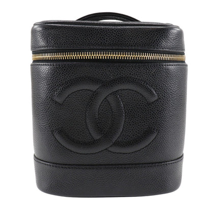Chanel Vintage Timeless Cosmetic Case Caviar, BLACK, LEATHER, Toiletry Case