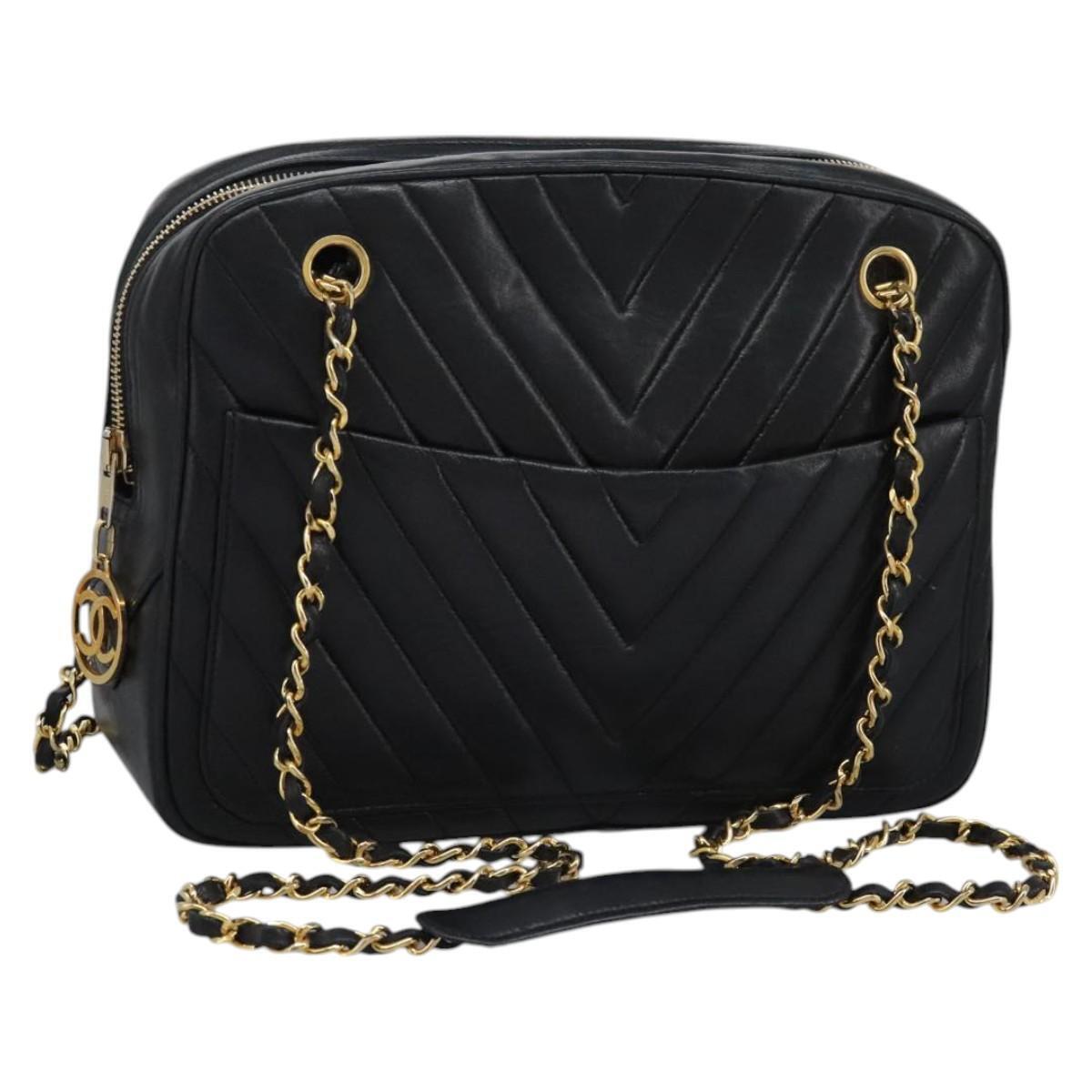 Chanel V Stitch Leather, BLACK, LEATHER, Handbag