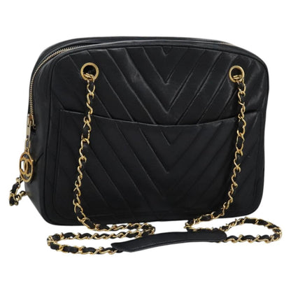 Chanel V Stitch Leather, BLACK, LEATHER, Handbag