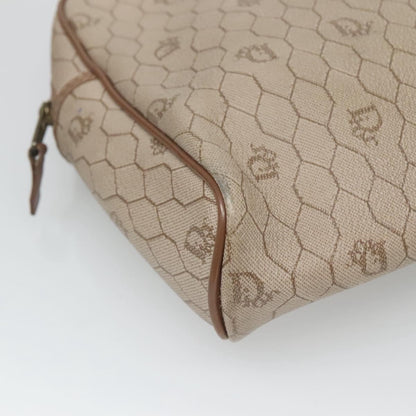 Christian Dior Vintage Honeycomb Zip Pouch Coated Canvas, BEIGE, CANVAS, Clutche & pouche
