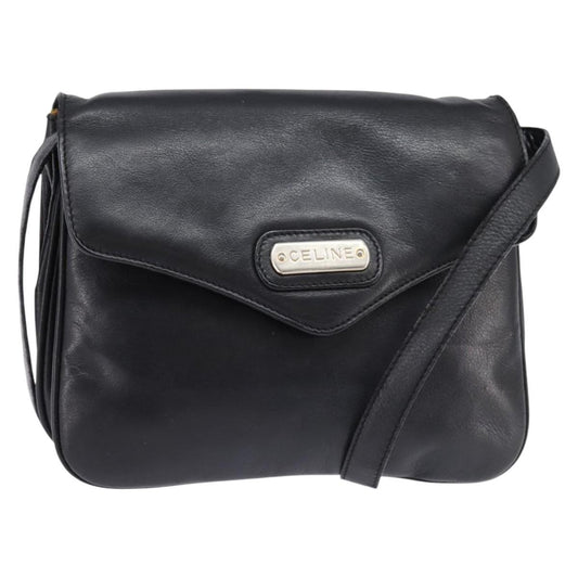 Celine Shoulder Bag Leather, BLACK, LEATHER, Shoulder bag