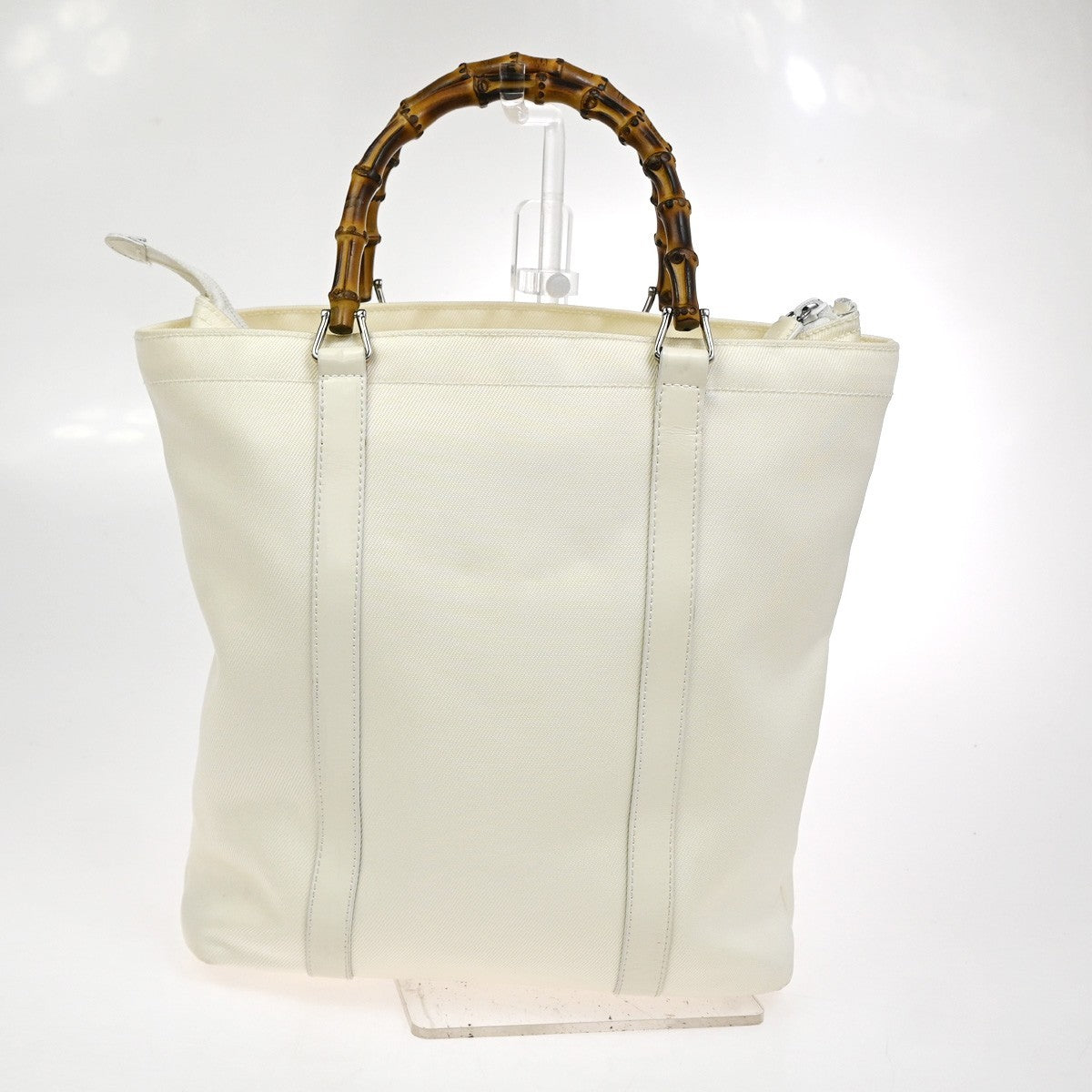 Gucci Convertible Bamboo Zip Tote Nylon, White, Nylon, Tote Bag