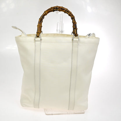 Gucci Convertible Bamboo Zip Tote Nylon, White, Nylon, Tote Bag