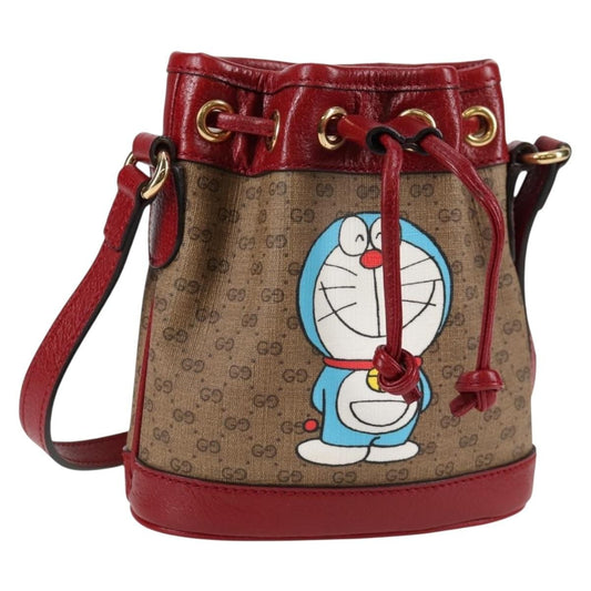 Gucci Doraemon Bucket Bag Printed Mini GG Coated Canvas, BEIGE, PVC, Handbag