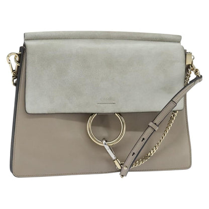 Chloe Faye Shoulder Bag Leather and Suede, Gray, Leather, Shoulder Bag