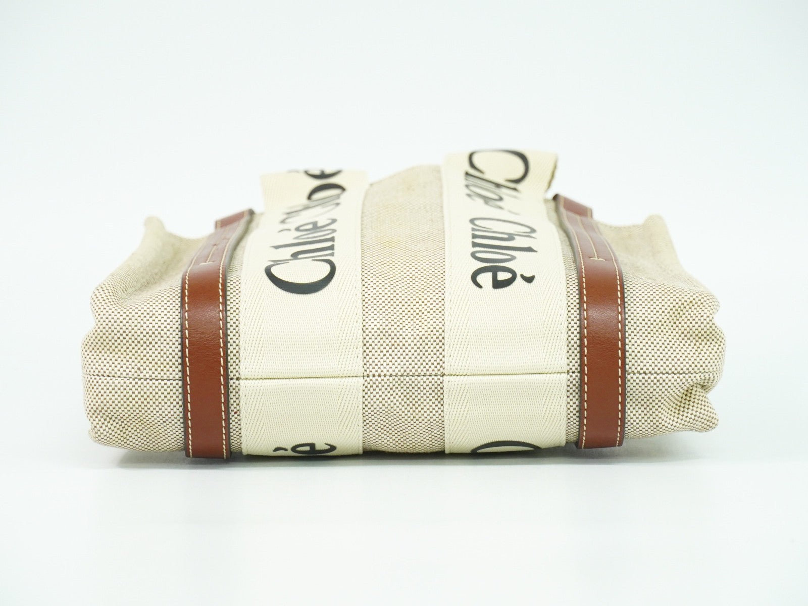 Chloe Woody Convertible Tote Canvas with Leather, BEIGE, CANVAS, Tote bag