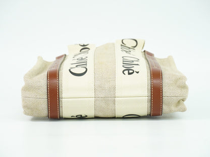 Chloe Woody Convertible Tote Canvas with Leather, BEIGE, CANVAS, Tote bag