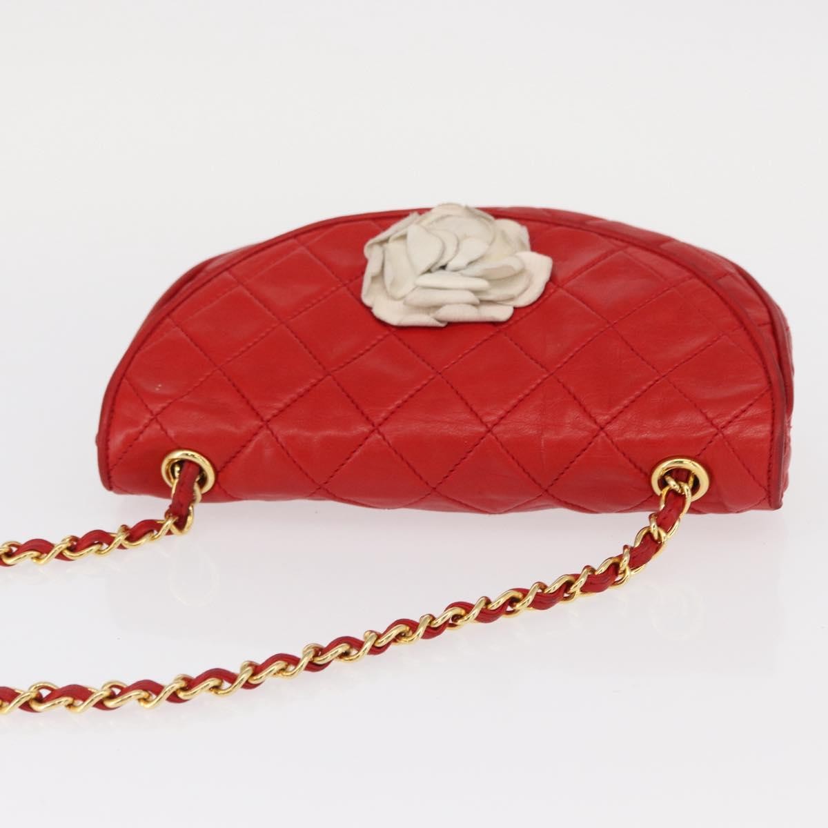 Chanel Camellia Rounded Clutch Satin and Leather, RED, LEATHER, Shoulder bag