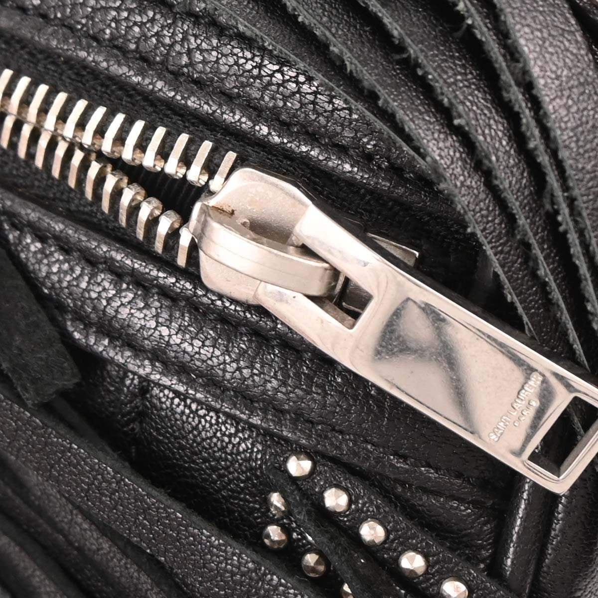 Saint Laurent Fringe Emmanuelle Bucket Bag Studded Leather, BLACK, LEATHER, Shoulder bag