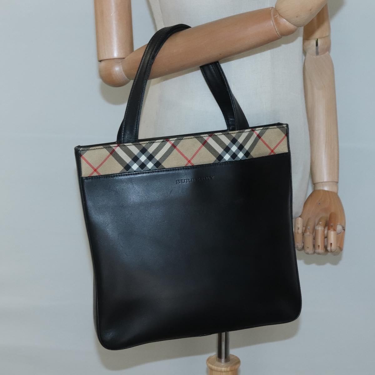 Burberry Nova Check Tote Canvas and Leather, BLACK, LEATHER, Tote bag
