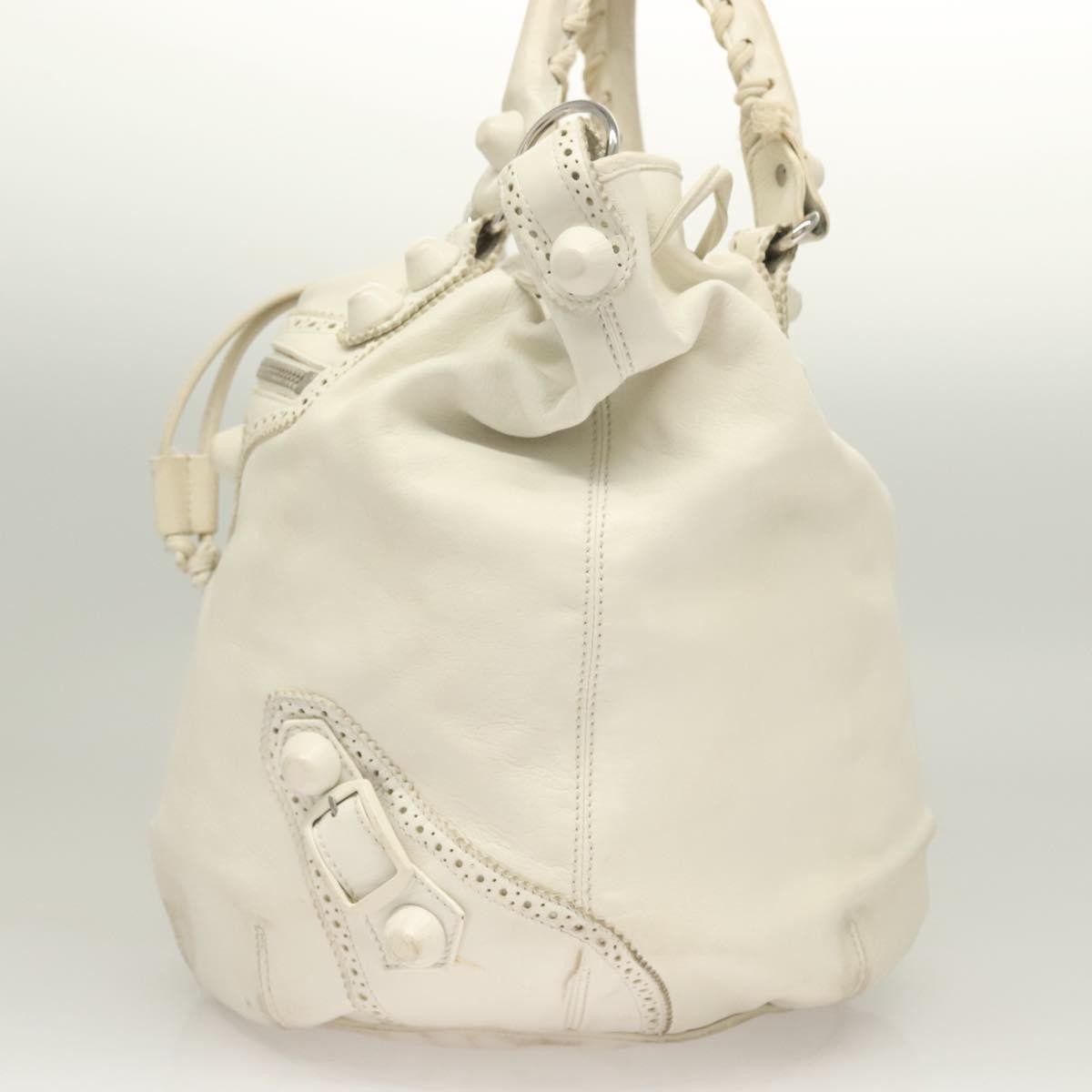 Balenciaga Pom Pon Giant Studs Bag Leather, WHITE, LEATHER, Handbag