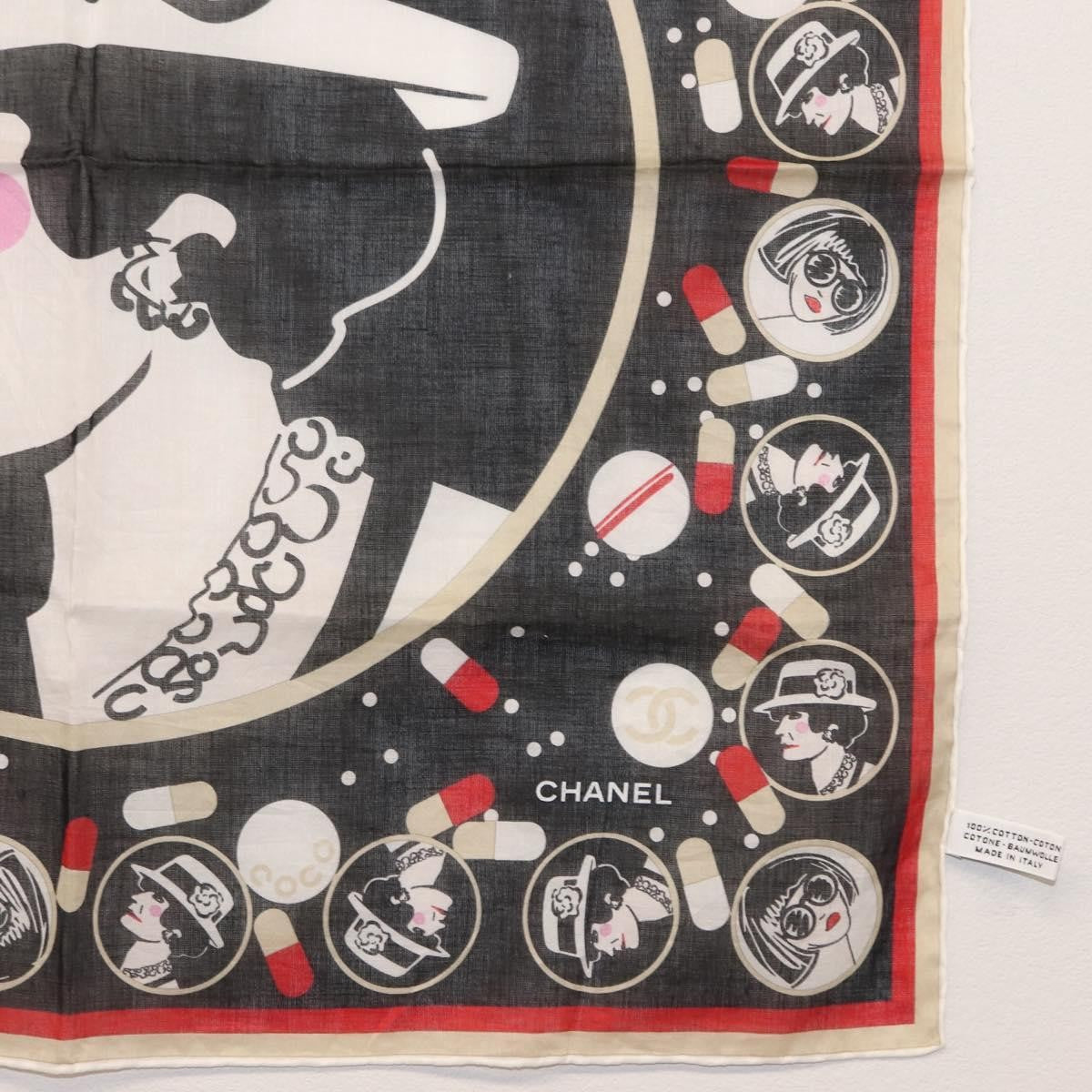 Chanel Scrunchie and Square Scarf Hair Tie Set Printed Silk, BLACK, COTTON, Scarve & shawl