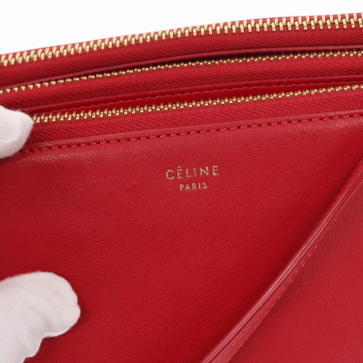 Celine Trio Crossbody Bag Leather, RED, LEATHER, Shoulder bag