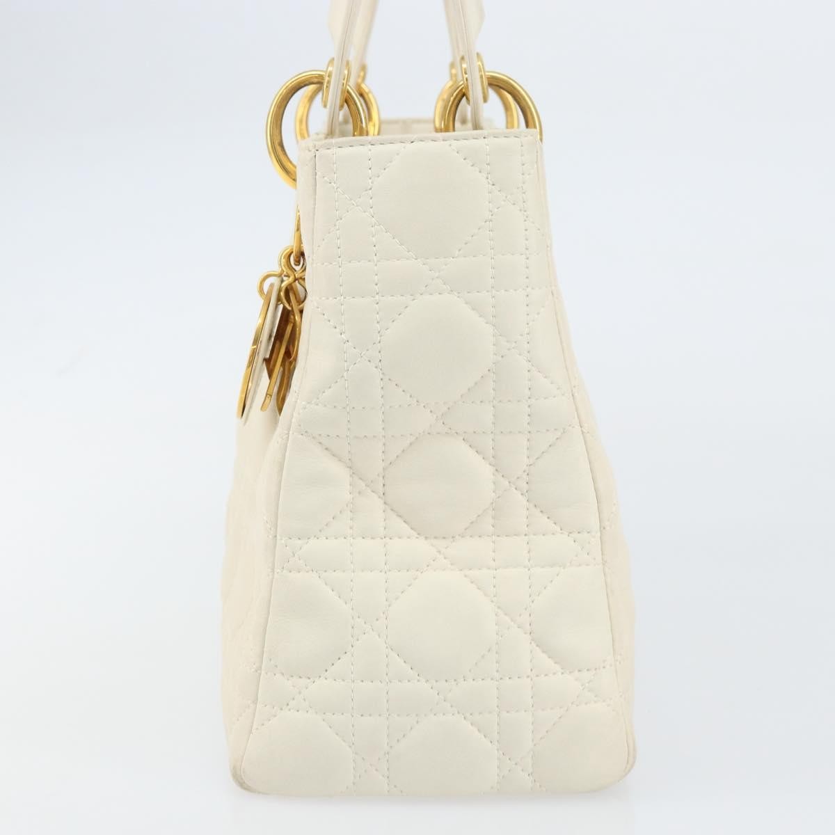 Christian Dior Vintage Lady Dior Bag Cannage Quilt Lambskin, WHITE, LEATHER, Handbag