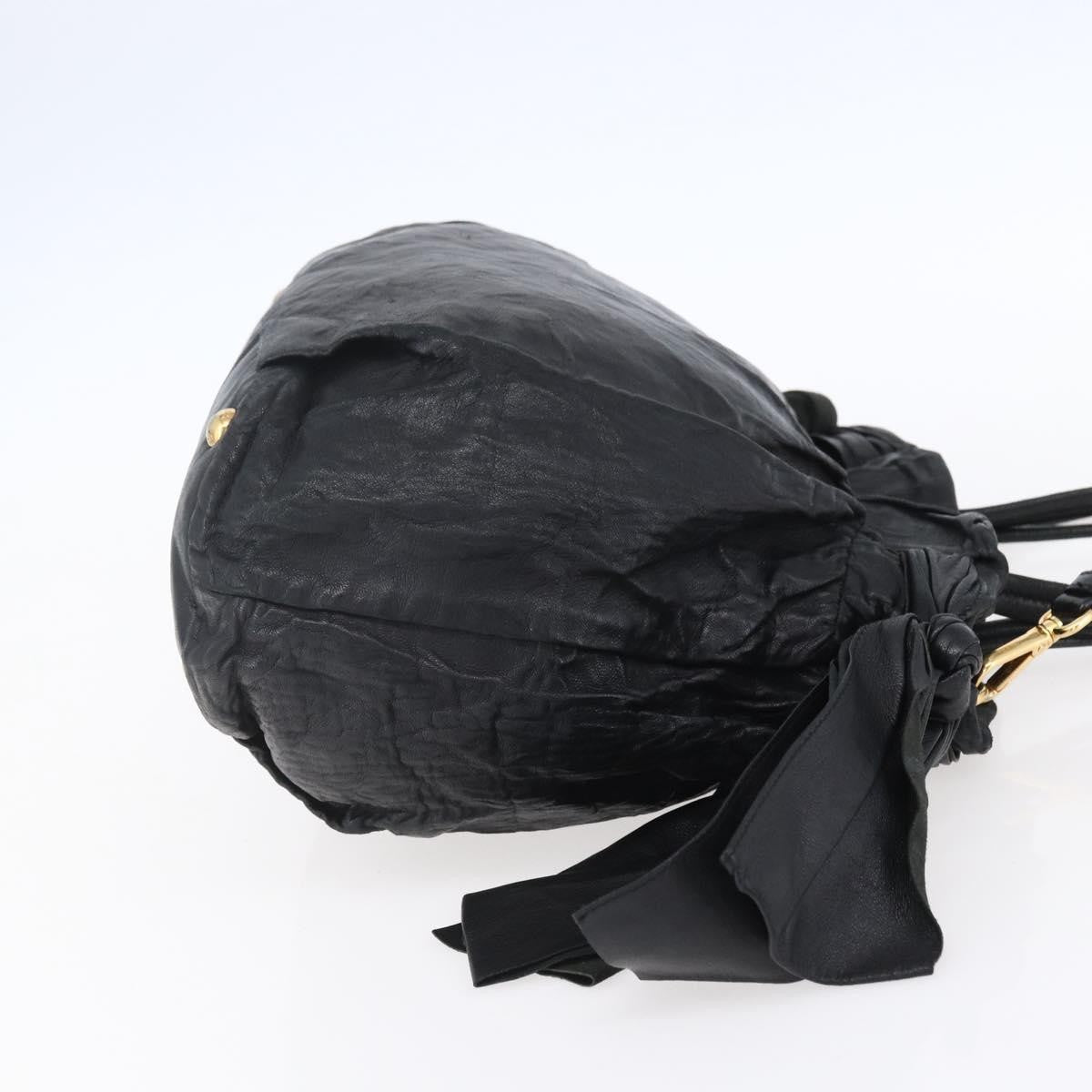 Prada Bow Tie Pleated Tote Leather, BLACK, LEATHER, Handbag
