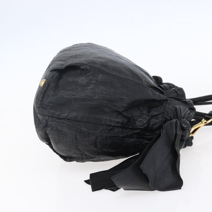 Prada Bow Tie Pleated Tote Leather, BLACK, LEATHER, Handbag