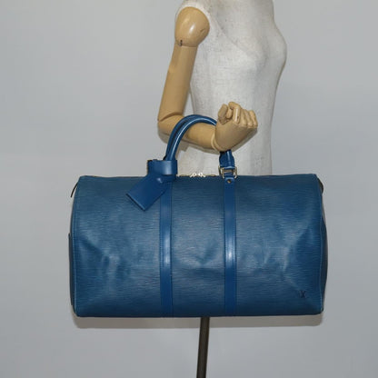 Louis Vuitton Keepall Bag Epi Leather, BLUE, LEATHER, Travel bag