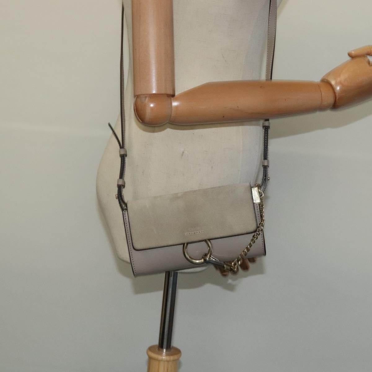 Chloe Faye Shoulder Bag Leather and Suede, BEIGE, SUEDE, Shoulder bag