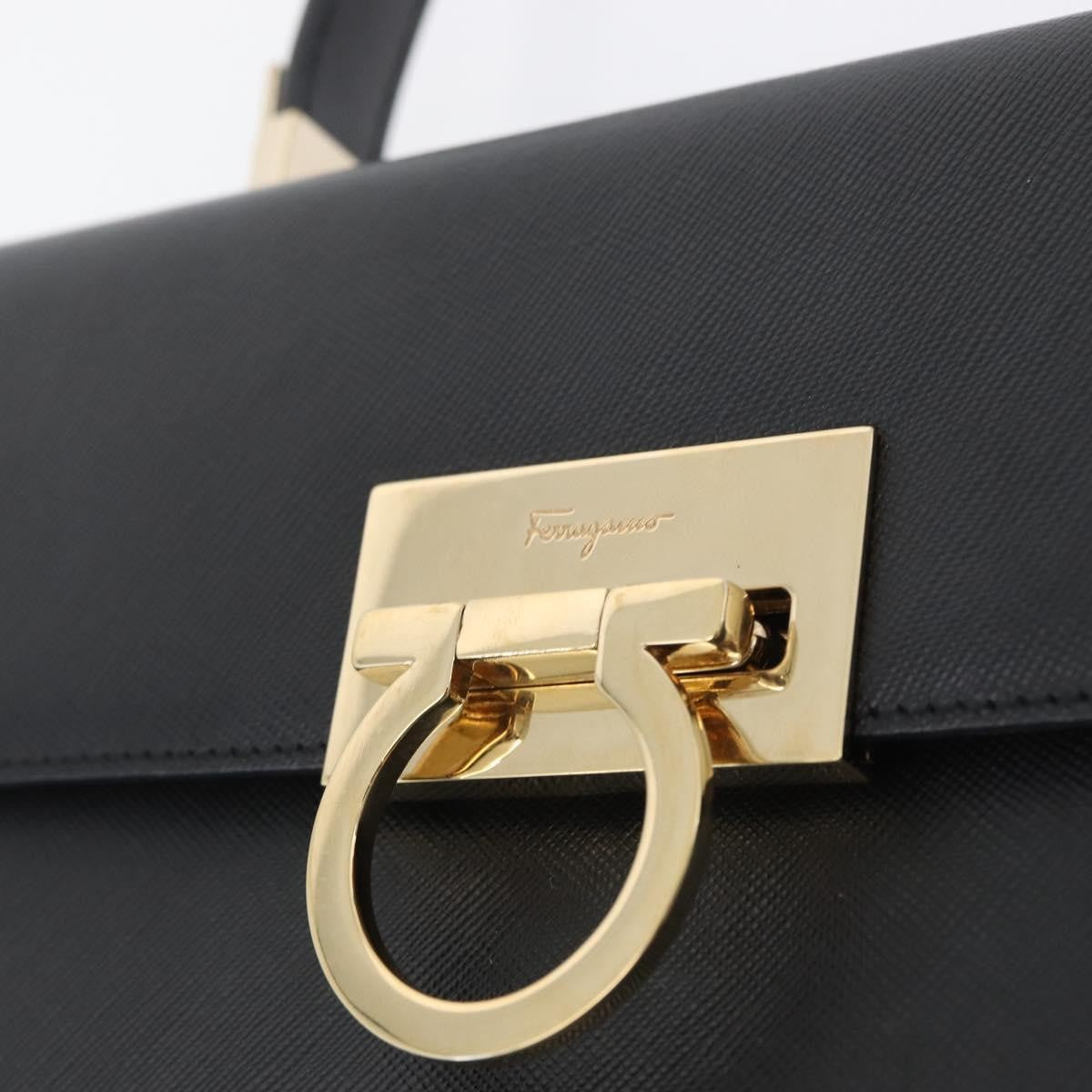 Salvatore Ferragamo Gancini handbag Leather, BLACK, LEATHER, Handbag