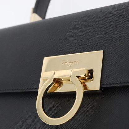 Salvatore Ferragamo Gancini handbag Leather, BLACK, LEATHER, Handbag
