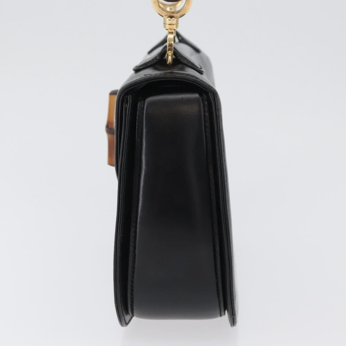 Gucci Vintage Convertible Bamboo Top Handle Bag Leather, BLACK, LEATHER, Handbag