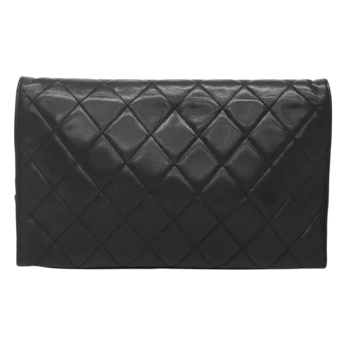 Chanel Vintage Full Flap Bag Quilted Lambskin, BLACK, LEATHER, Handbag