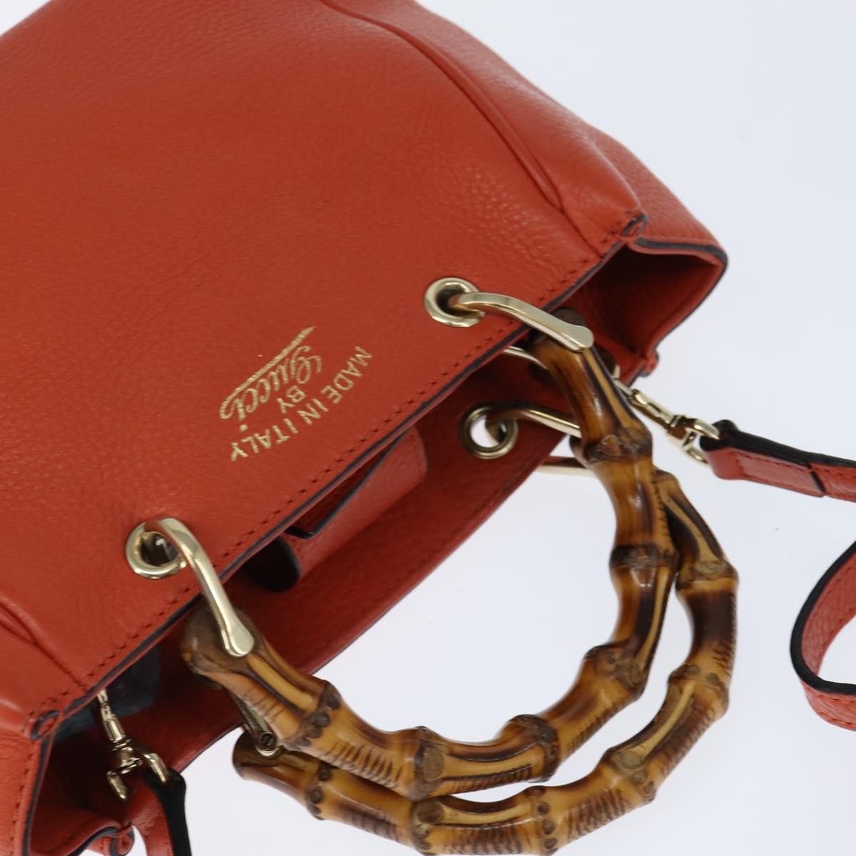 Gucci Bamboo Shopper Tote Leather, ORANGE, LEATHER, Handbag