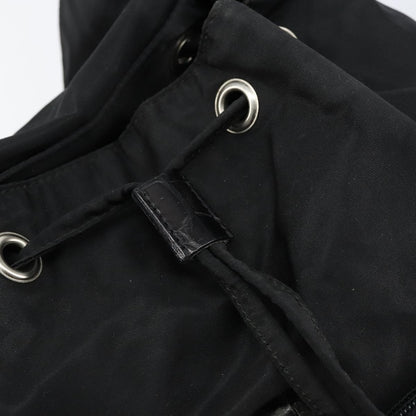 Prada Cinch Buckle Flap Backpack Tessuto with Crocodile Embossed Leather, BLACK, NYLON, Backpack