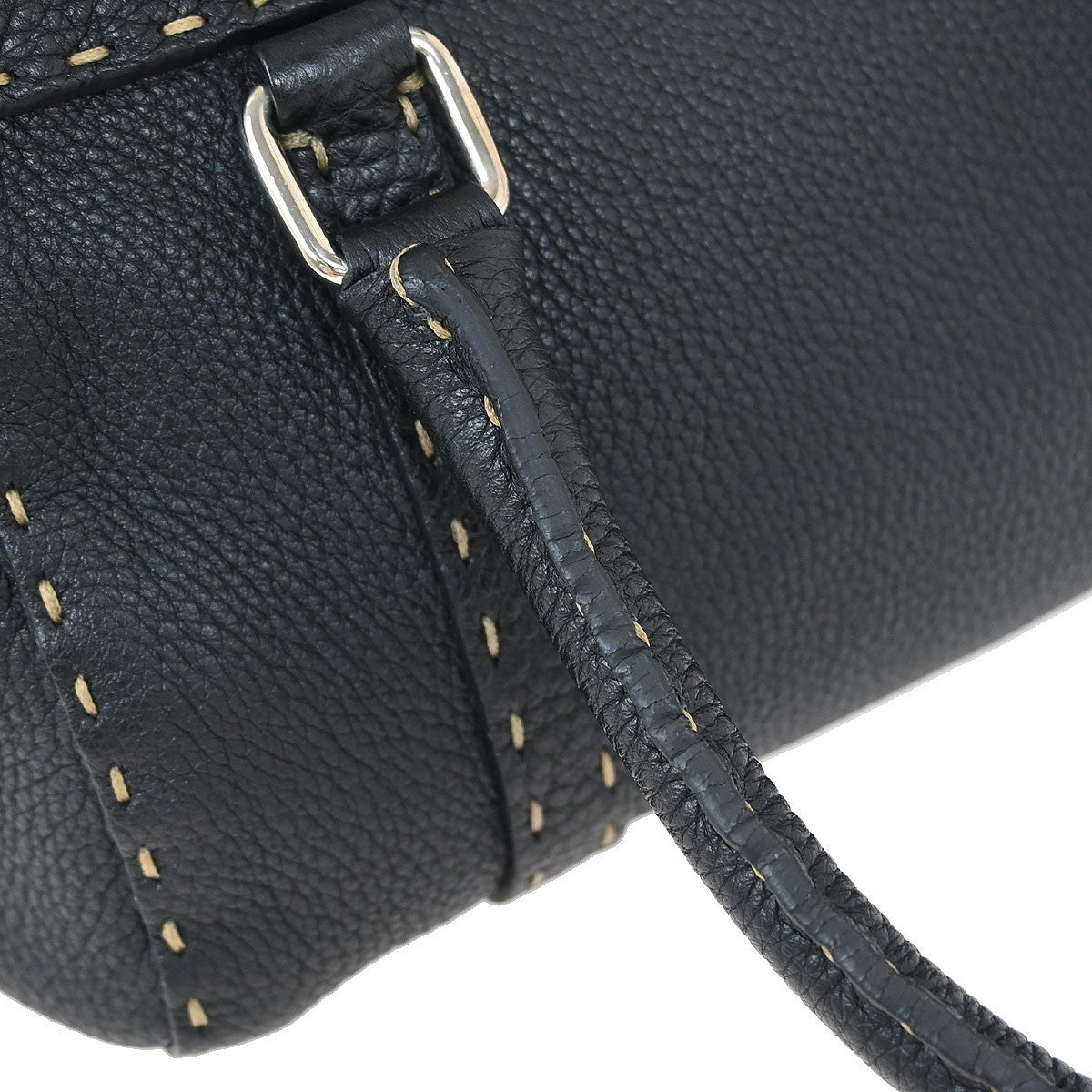 Fendi Selleria Linda Satchel Pebbled Leather, BLACK, LEATHER, Handbag