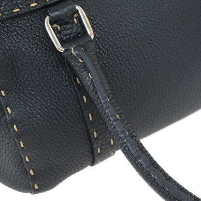 Fendi Selleria Linda Satchel Pebbled Leather, BLACK, LEATHER, Handbag