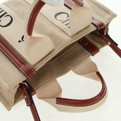 Chloe Woody Convertible Tote Canvas with Leather, BEIGE, CANVAS, Tote bag